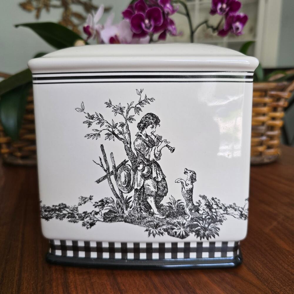 Vintage Waverly Tissue Cover Country Life Black White Toile Old Money Classic